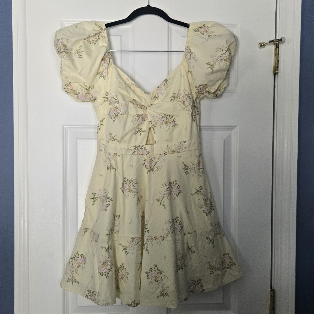 Trixxi Yellow Pink Floral Puff-Sleeve Cutsy Soft Girl Cottagecore Mini Dress